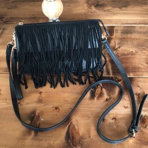Black fringe crossbody bag